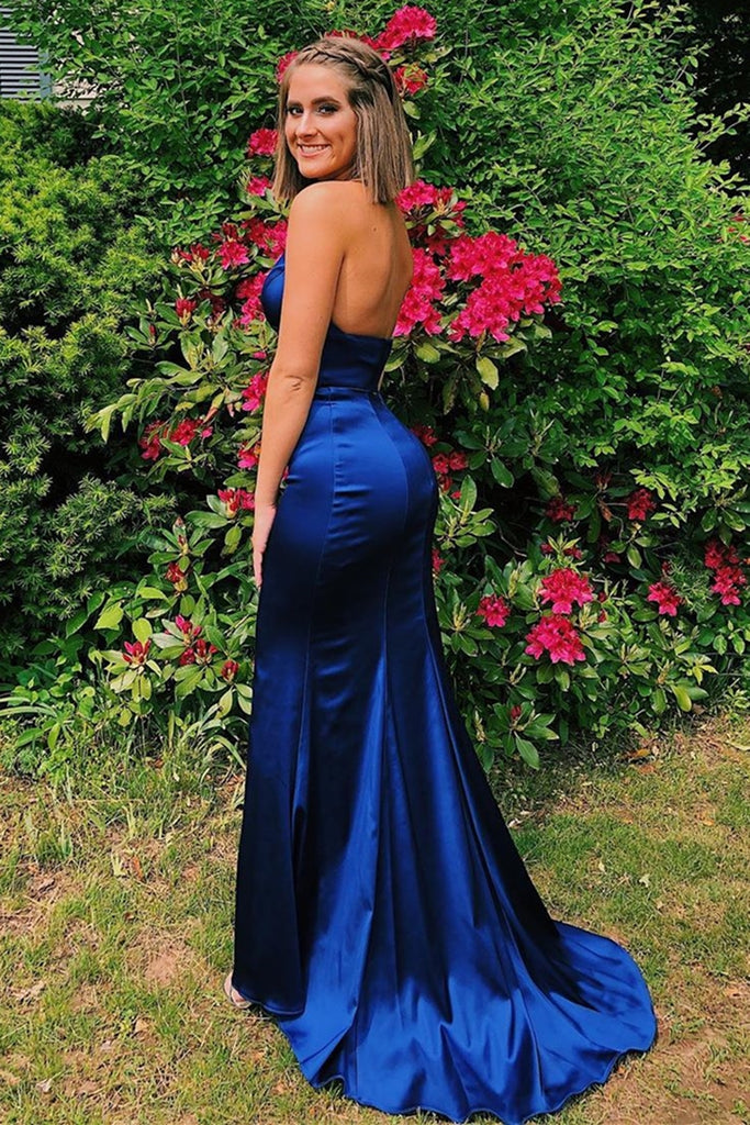 Mermaid Halter V Neck 2 Pieces Backless Royal Blue Long Prom Dress 2 Abcprom 1312