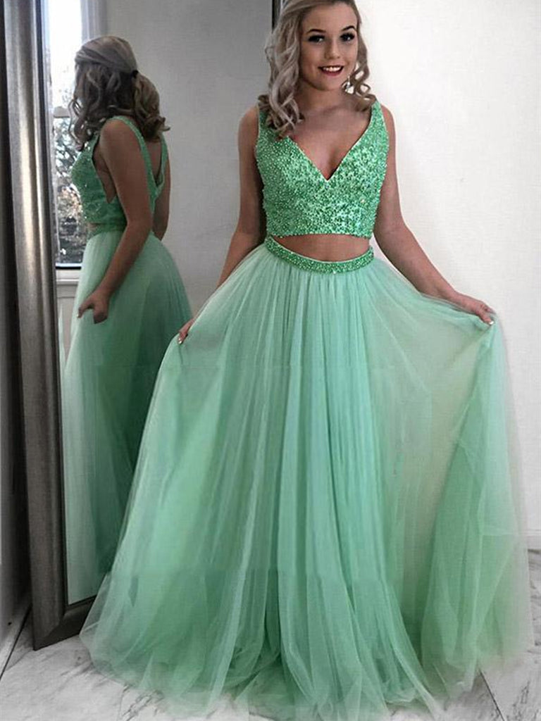 Green Two Piece Formal Dress