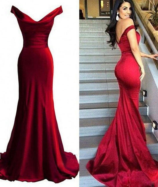 red long off the shoulder dress