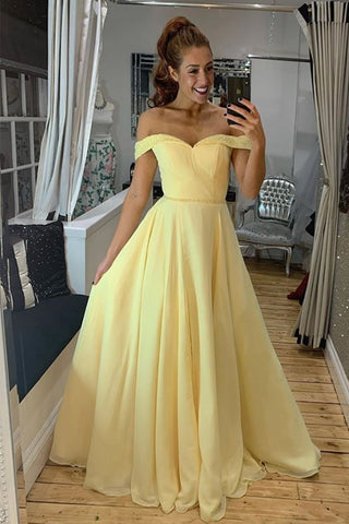 yellow off the shoulder ball gown