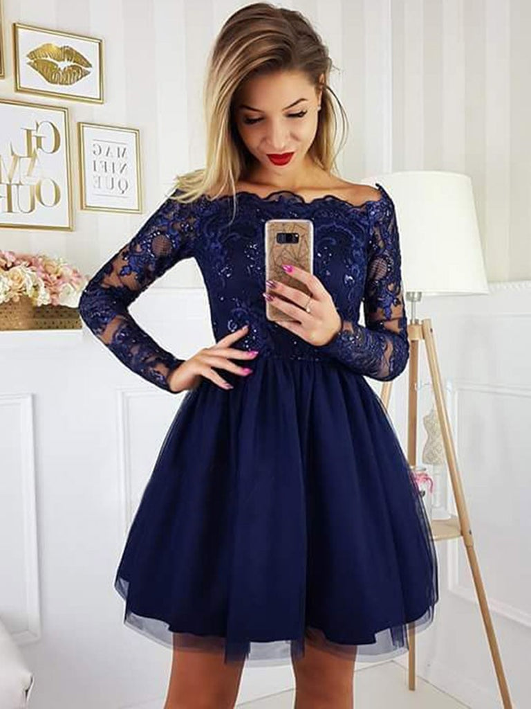 Long Sleeve Lace Short Prom Dress