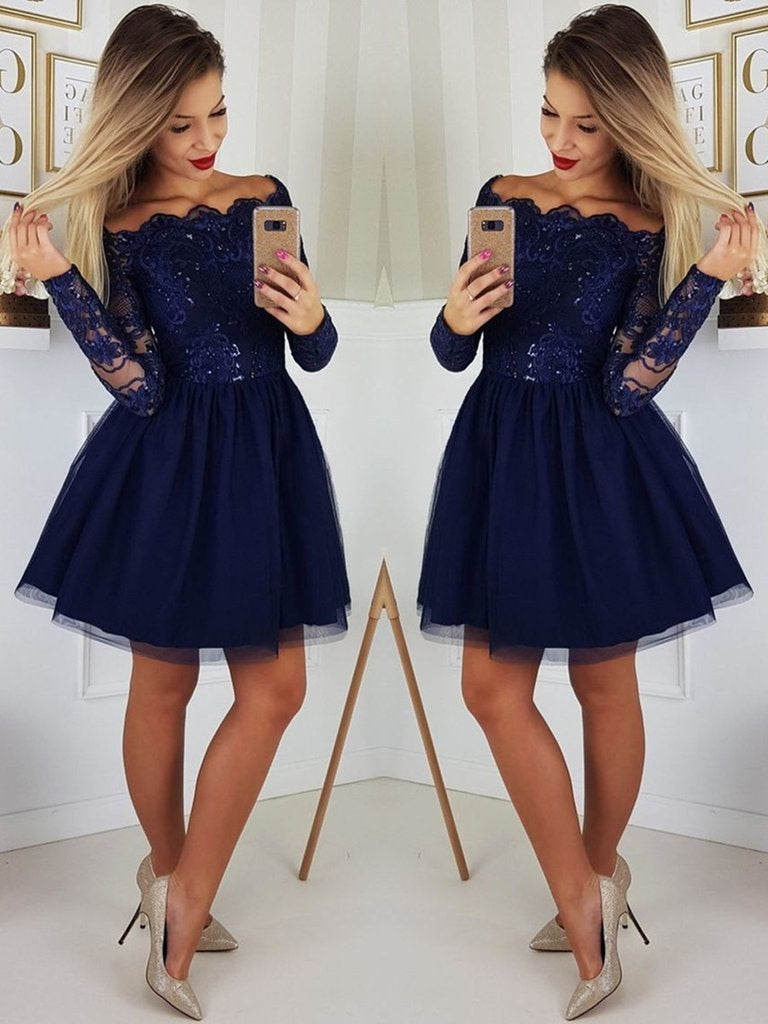 navy blue short homecoming dresses