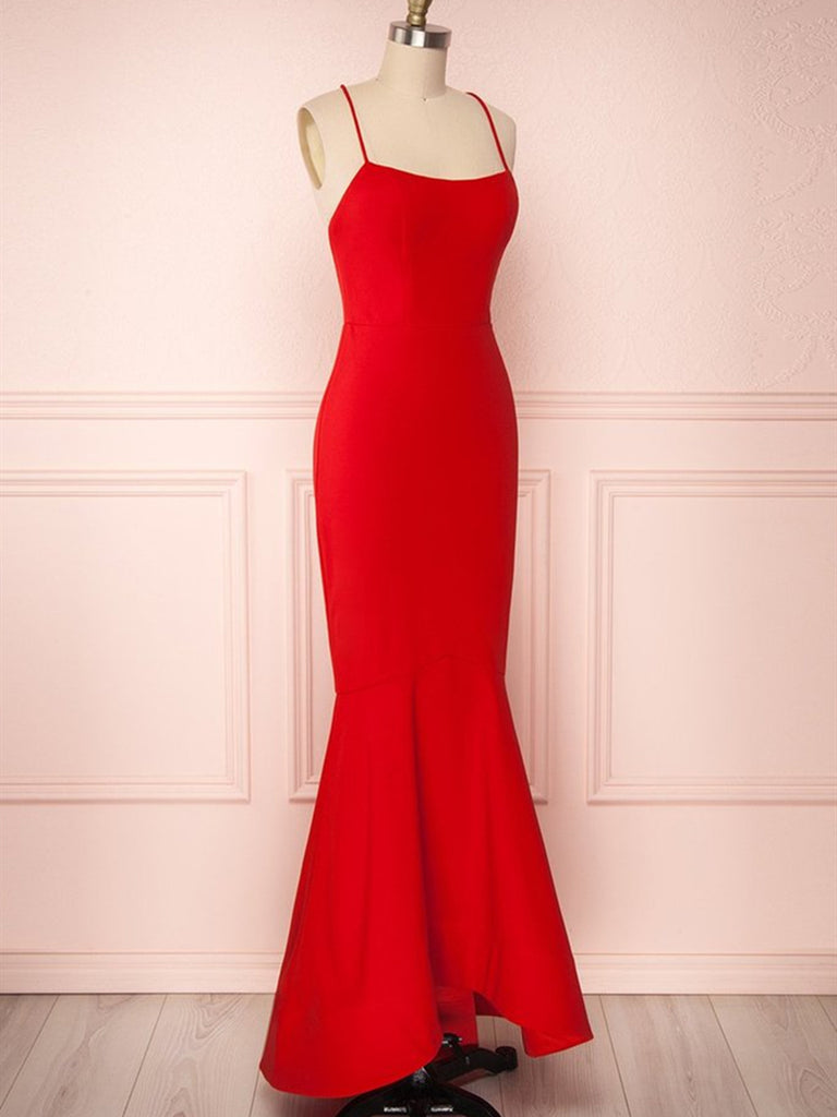 thin strap red dress