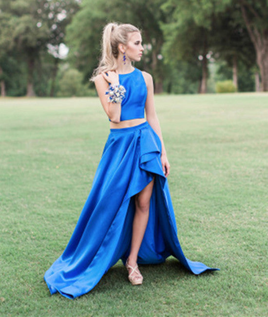 high low royal blue prom dresses