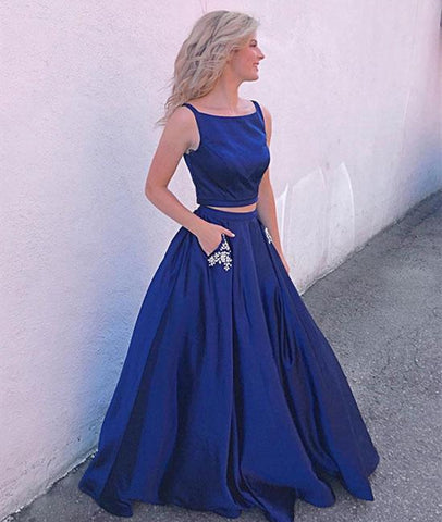 2 piece royal blue prom dress