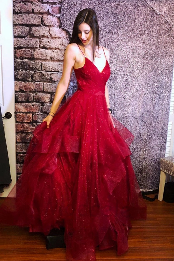 sparkly maroon prom dress