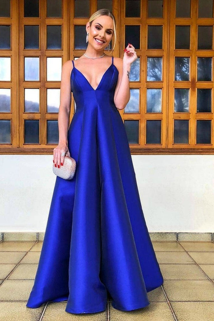 satin royal blue prom dress