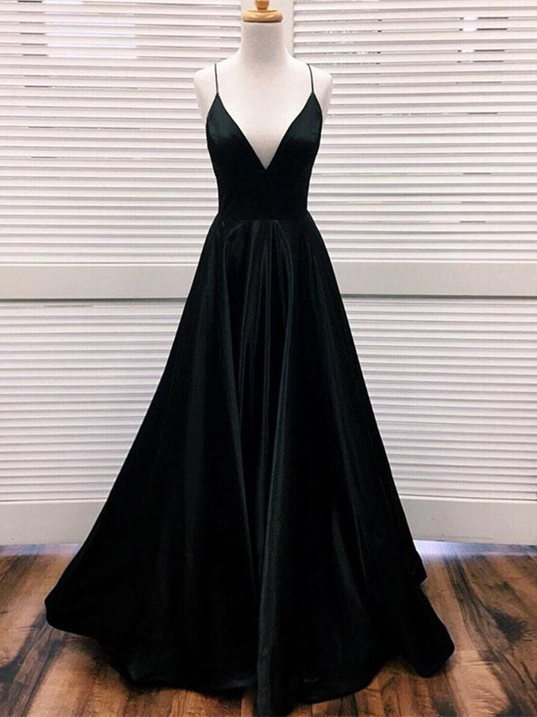 a line black prom dress