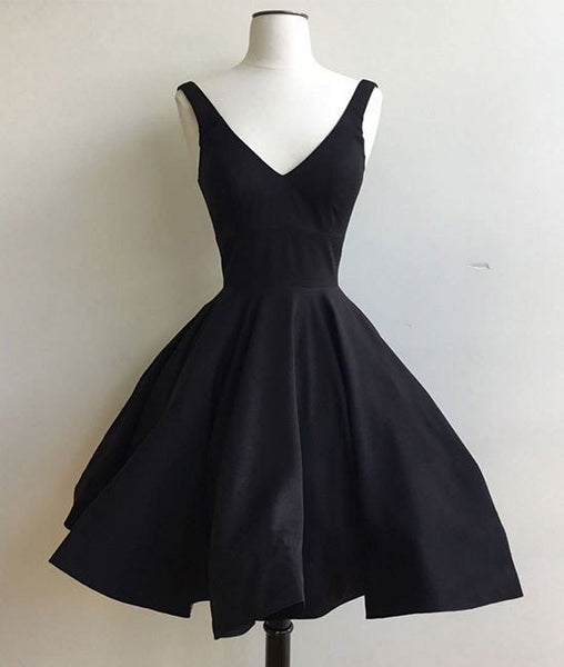 Simple Cute V Neck Short Black Prom Dresses, Cute Black Homecoming Dre ...