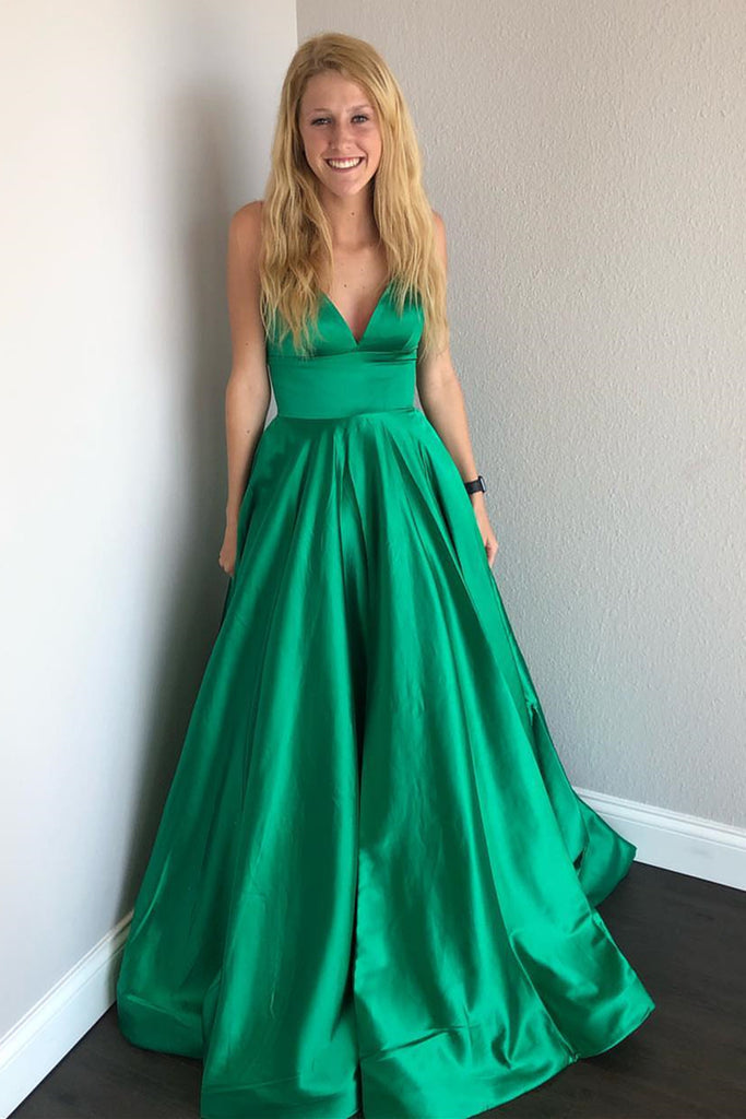 green satin backless dress