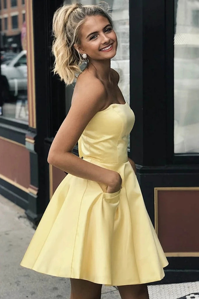 yellow short prom dress