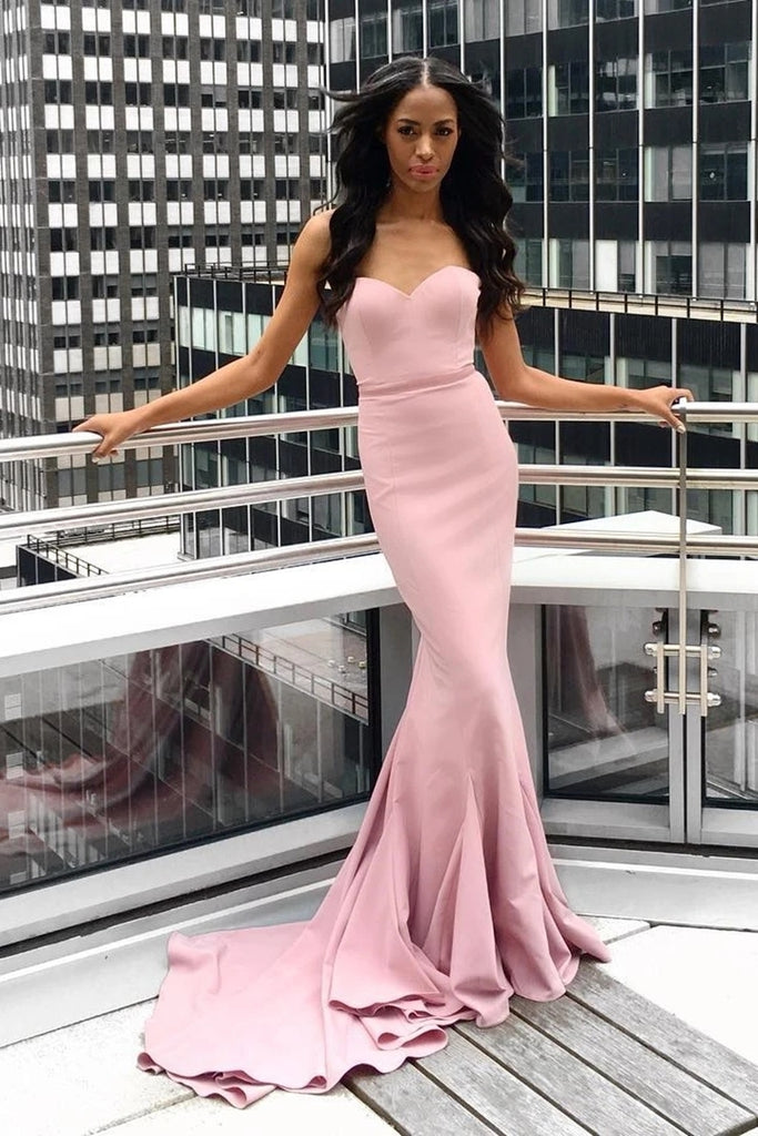 pink long mermaid prom dresses