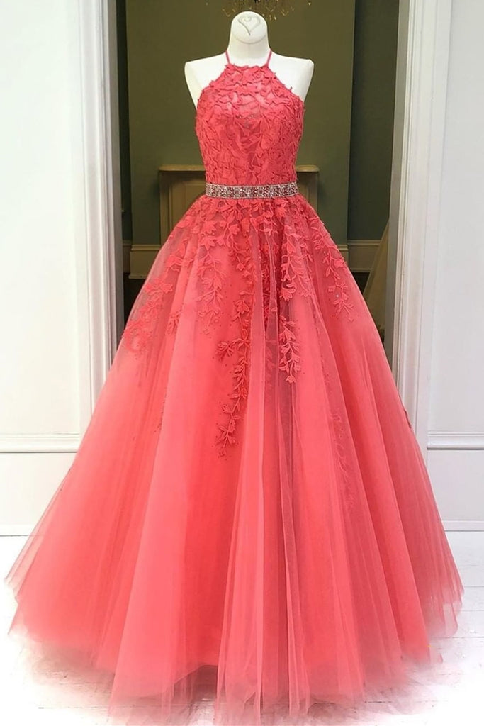 coral prom dresses long