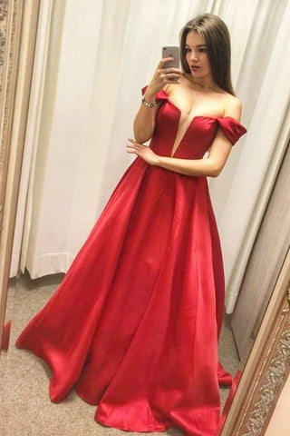red satin off shoulder dress