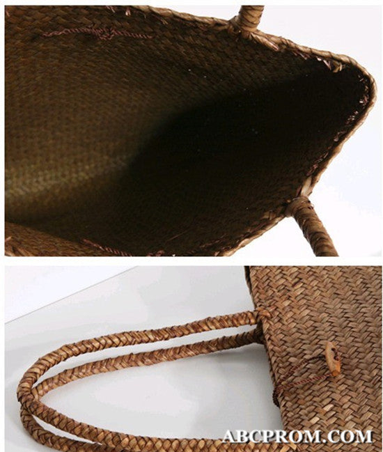 Handmade Beach Weave Bag, Simple Shoulder Bag, Weave Grass Handbag, We ...