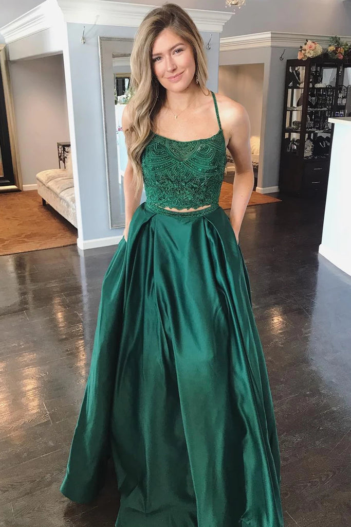 green lace evening dress