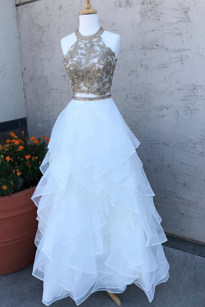 white ball gown prom dress