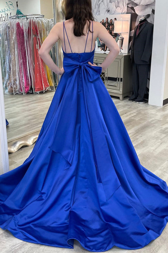 V Neck Backless Royal Blue Satin Long Prom Dress Backless Royal Blue Abcprom 9853