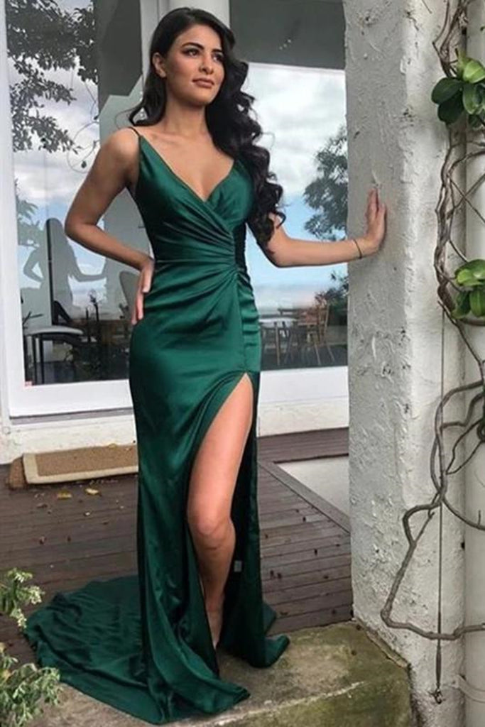 emerald green prom dress satin