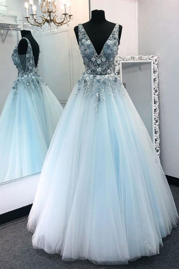 blue lace prom dresses