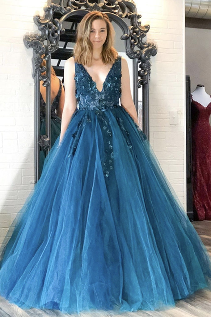 blue floral evening gown