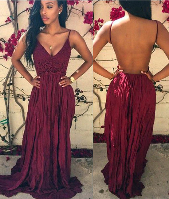 maroon backless dress