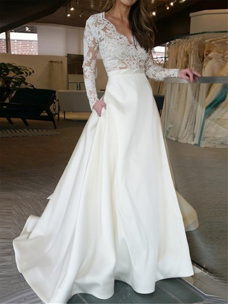 white wedding gowns full sleeves