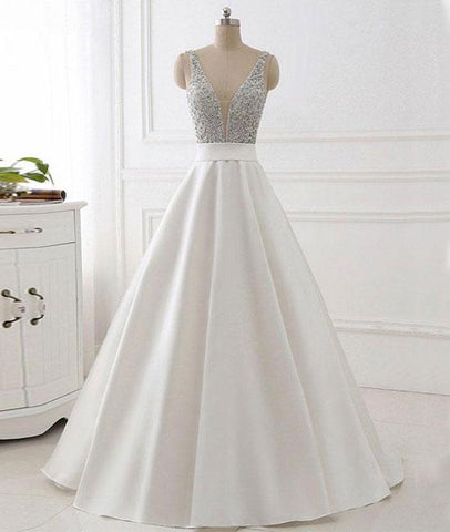 white beaded prom dress