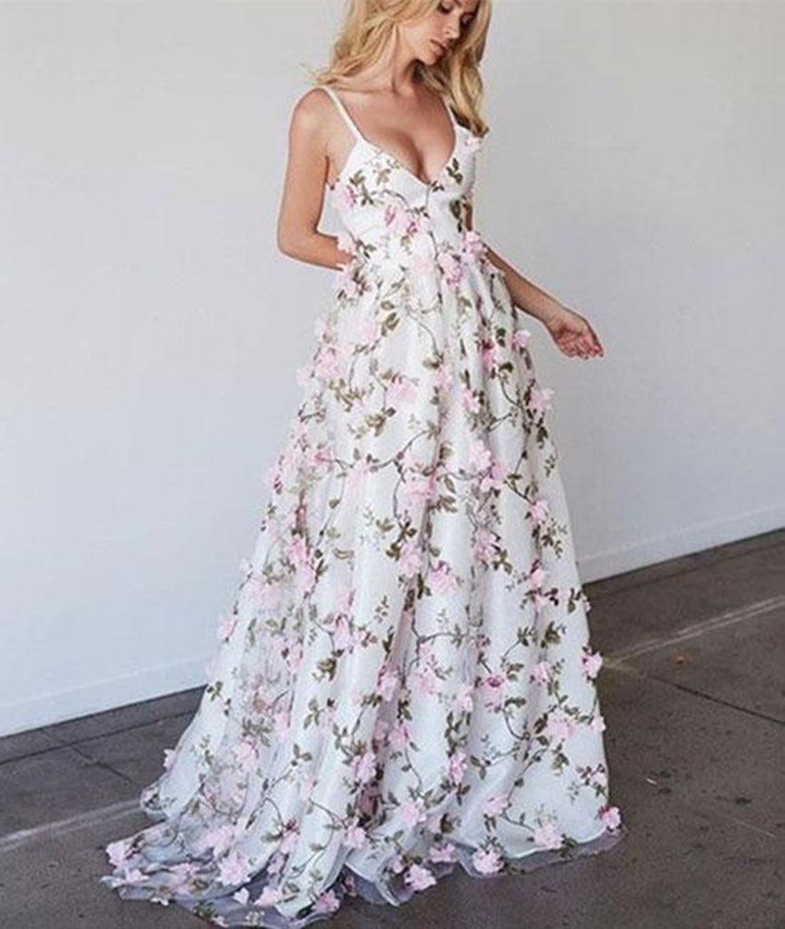 floral white prom dress