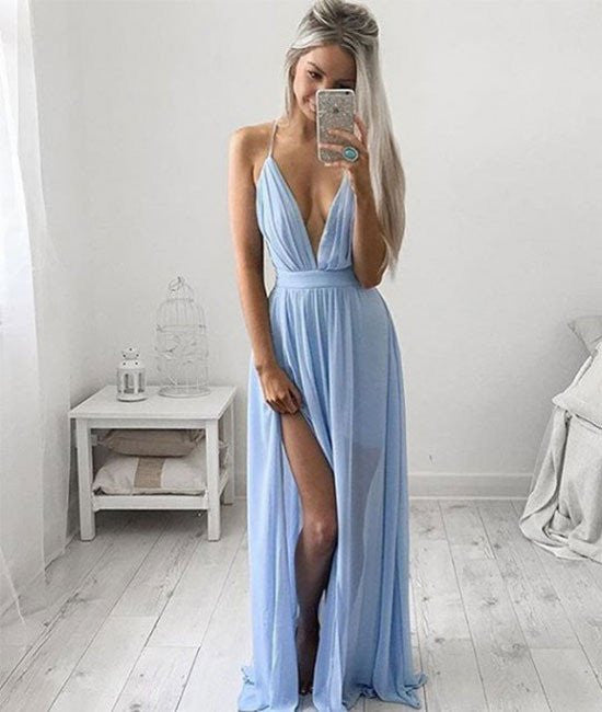 light blue floor length dress