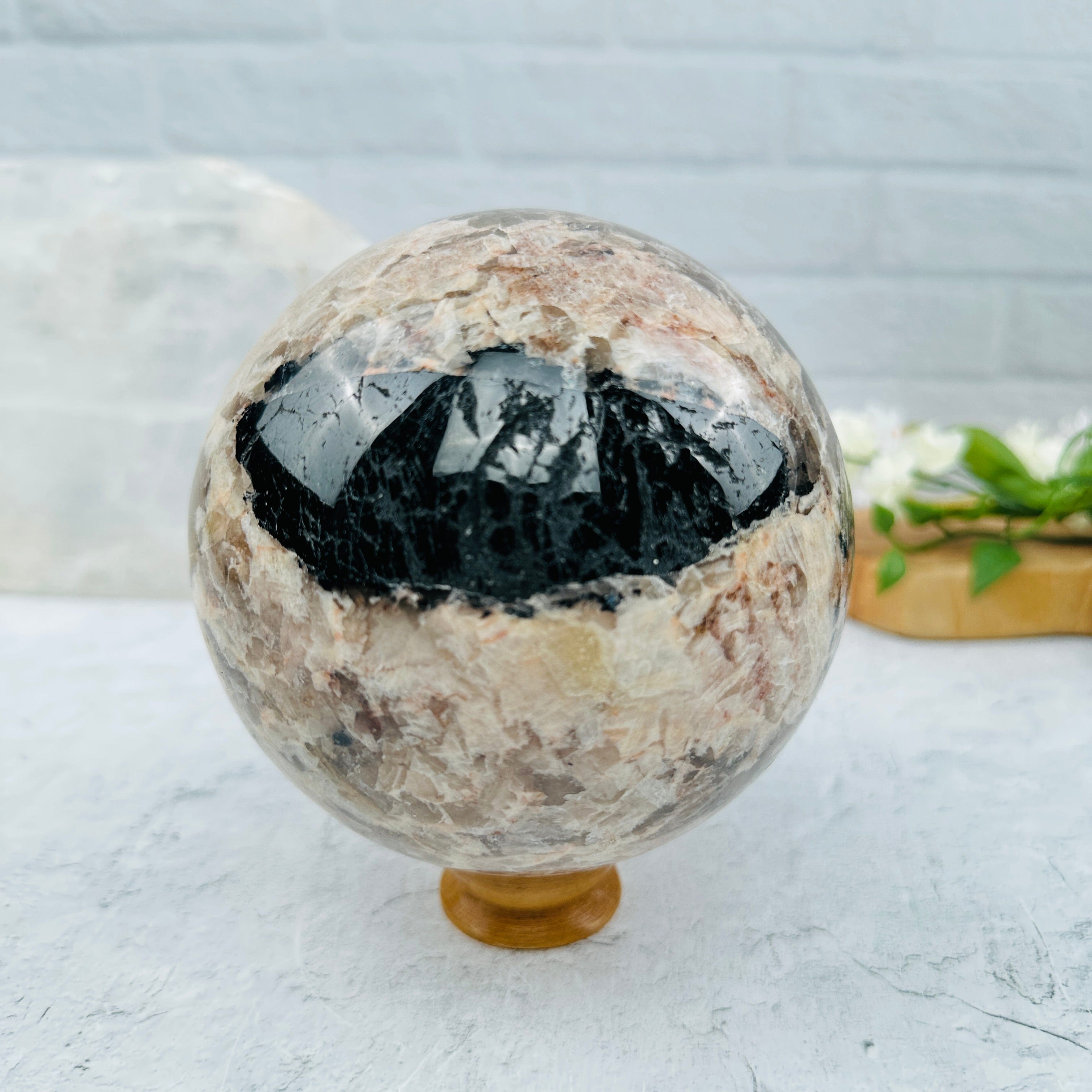 Large Tourmaline with Felt Spar Polished Sphere - OOAK