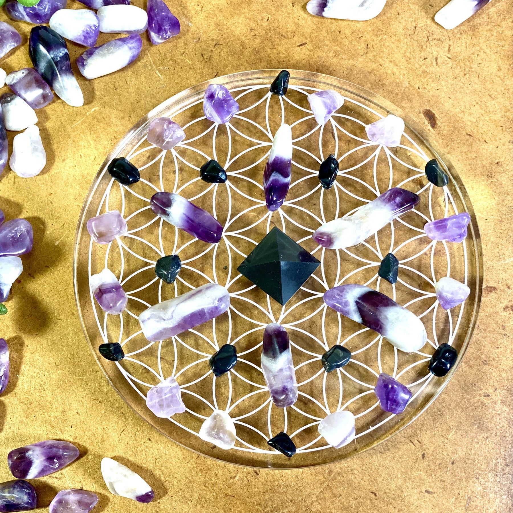 crystal grids with amber