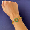 Pave CZ Emerald Green Open Heart Link Bracelet