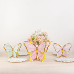 12 Pcs Cardstock Paper 3D Butterfly Table Centerpieces 10", 12", Pastel Color Metallic Gold Foil Accents - Party Decorations with Free-Standing Design