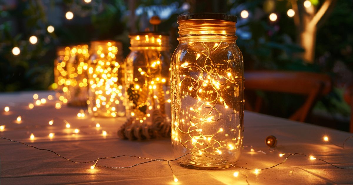 Twinkling fairy lights in mason jars - best lights for party magic