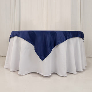 Navy Blue Seamless Lamour Satin Square Table Overlay- 54inch