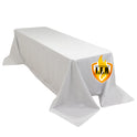 90x156inch White Fire Retardant Tablecloth, Seamless Premium Polyester Rectangular Table Cover
