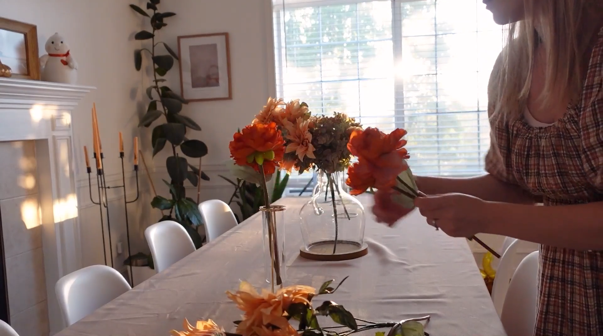 Artificial flowers placed in glass vases