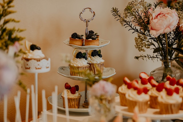 Dessert table display using cupcake stands and pedestals