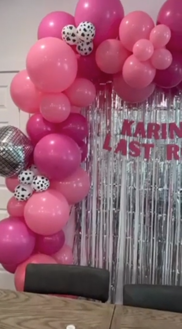 Pink balloon garland with disco ball balloons