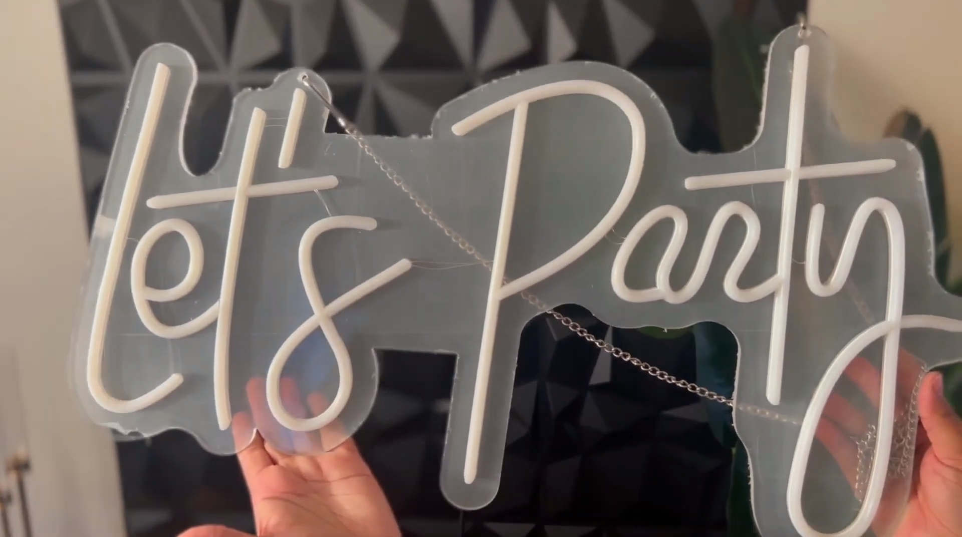 Let's Party neon light sign with 3D wall panel backdrop