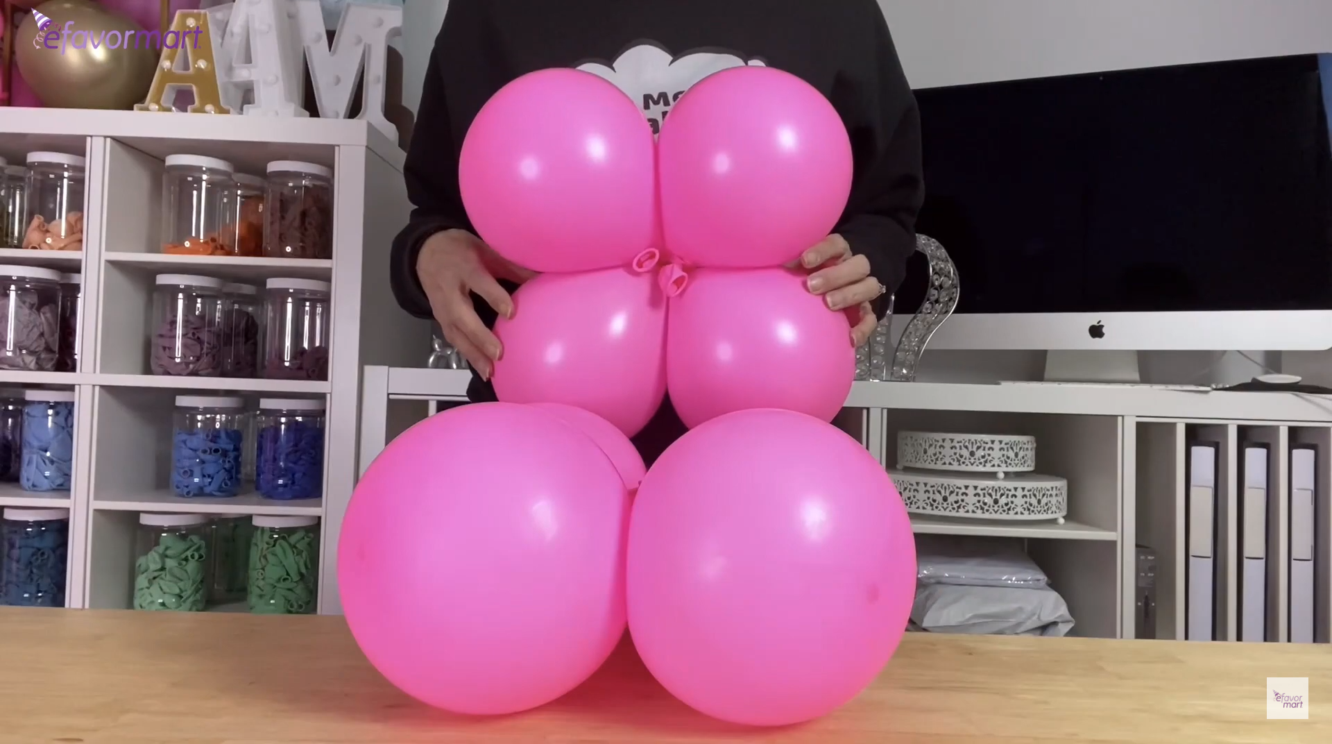 Inflated pink balloons