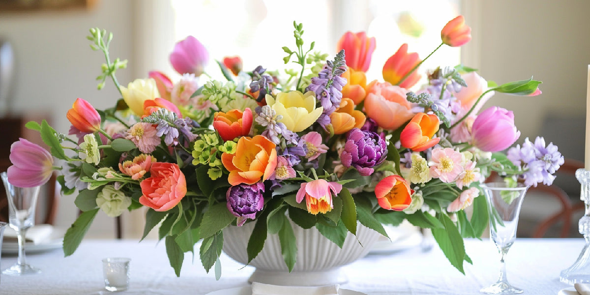 Colorful floral mix for diy centerpiece ideas on a table