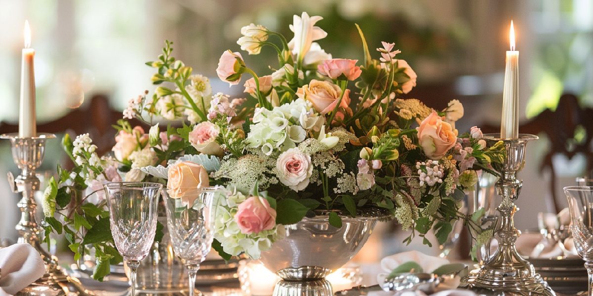 DIY centerpiece ideas with a mix of roses and greenery on a dining table