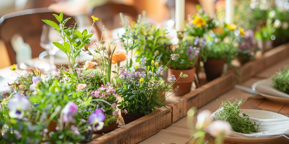 Fresh and inviting diy centerpiece ideas: colorful flowers and greenery in rustic woden boxes