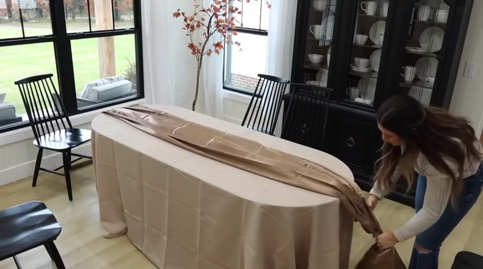 Tablecloth and table runner laid on the table