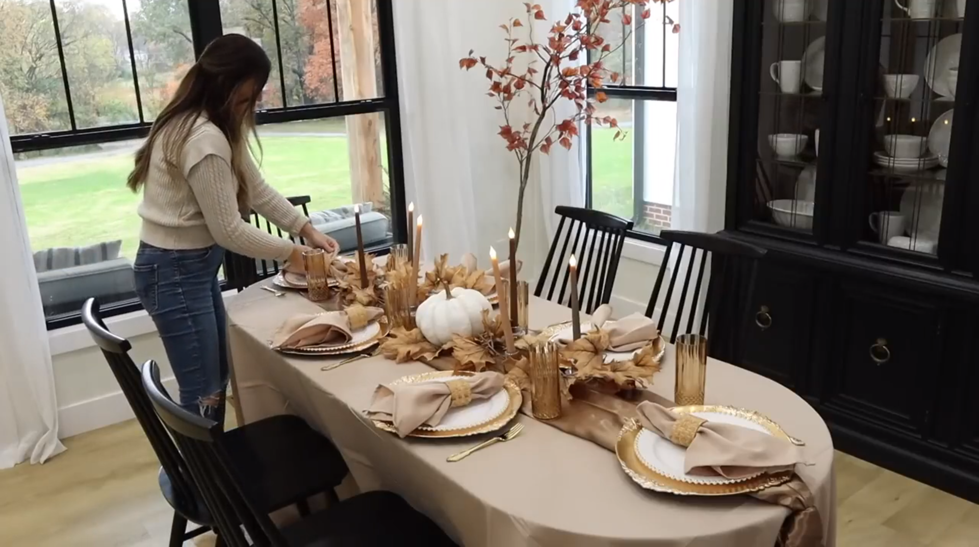 Holiday tablescape with disposable dinnerware and cloth napkins