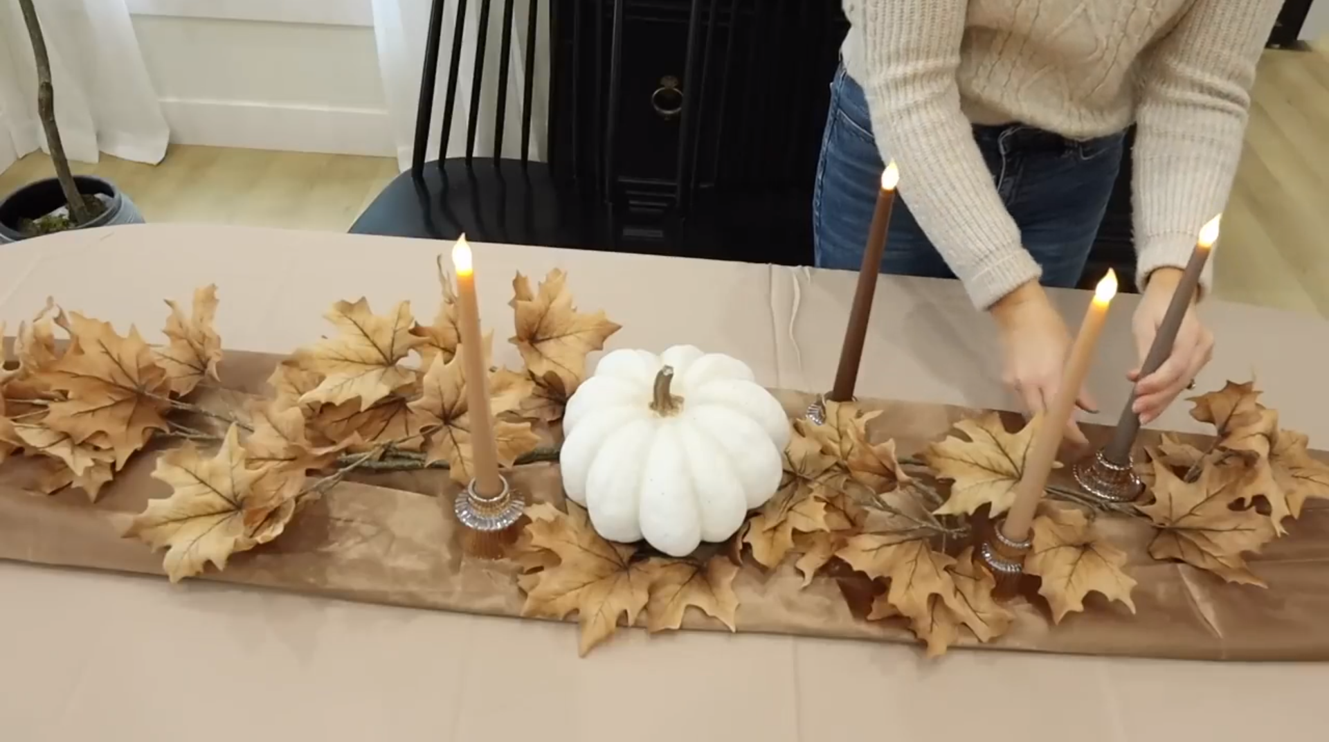 Pumpkin centerpiece on the table