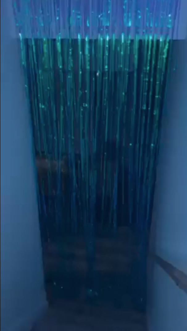 Metallic fringe curtain on the entrance