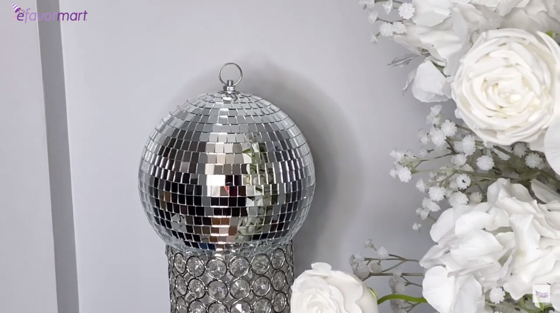 Crystal beaded candle holder with a disco ball